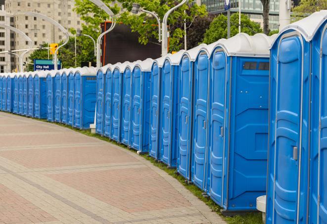 Seasonal porta potty units set up at a Missoula, Montana venue
